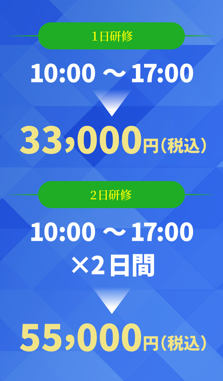 10：00～17：00×2日間　55,000円（税別）